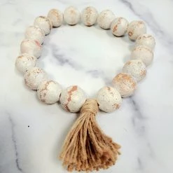 Cedar Mountain Candle Candles CLEARANCE Distressed White Clay Farmhouse Beads With Tassel