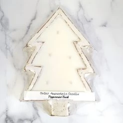 Cedar Mountain Candle CLEARANCE - White Pottery Christmas Tree Bowl - Peppermint Bark Candles