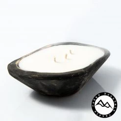Cedar Mountain Candle Candles 3 Wick Black Wood Dough Bowl - Choose Your Scent