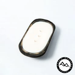 Cedar Mountain Candle Wholesale Peppermint Bark - 3 Wick Black Wood Dough Bowl Candles