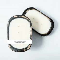 Cedar Mountain Candle Wholesale Fresh Brewed Coffee - 3 Wick Black Wood Dough Bowl Candles