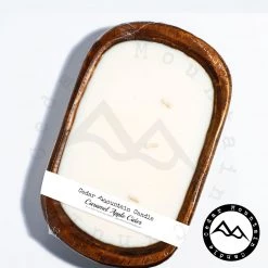 Cedar Mountain Candle Wholesale Caramel Apple Cider - 3 Wick Natural Wood Dough Bowl Candles