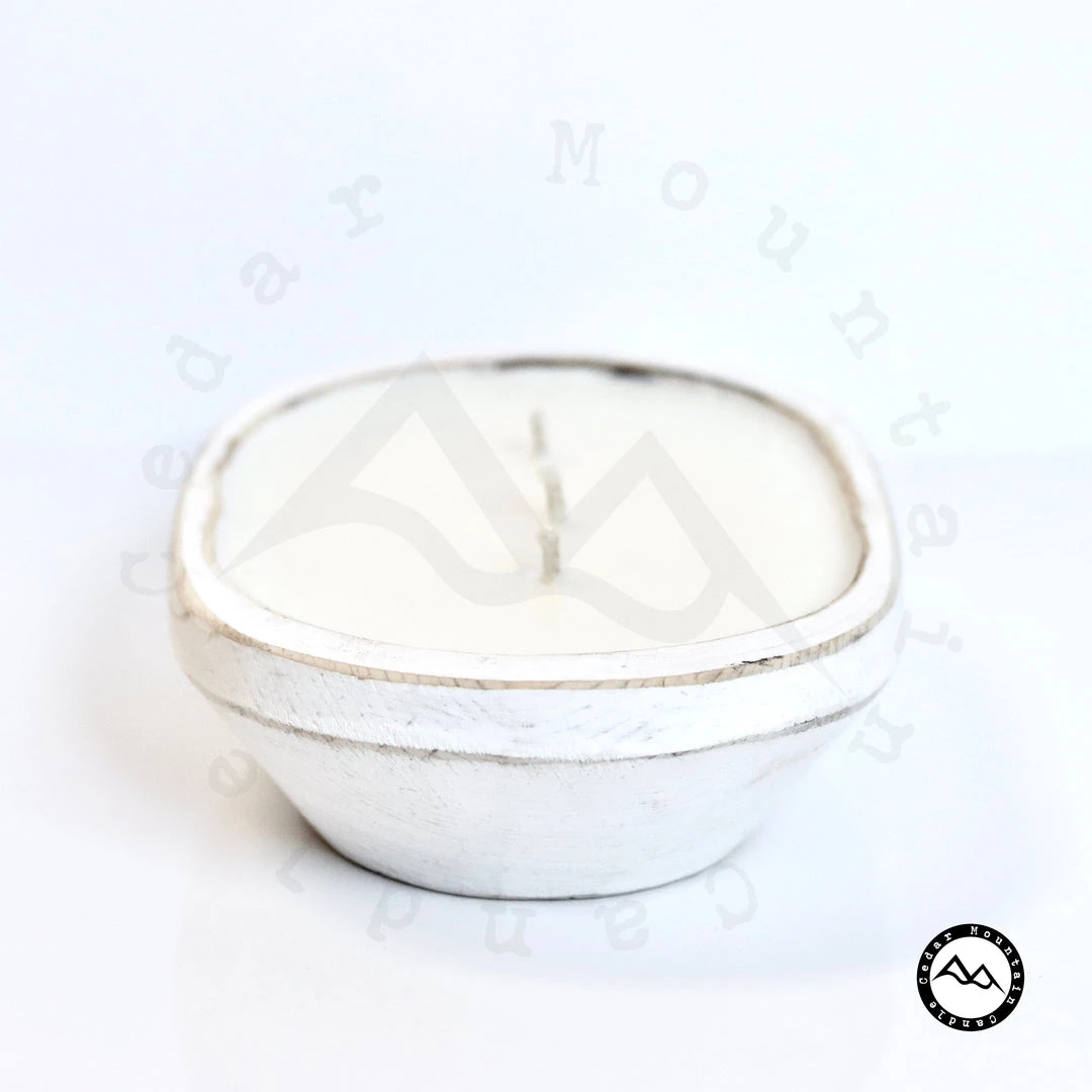 Cedar Mountain Candle Wholesale White Peach Meringue - 3 Wick White Wood Dough Bowl 2 Cedar Mountain Candle Wholesale White Peach Meringue - 3 Wick White Wood Dough Bowl