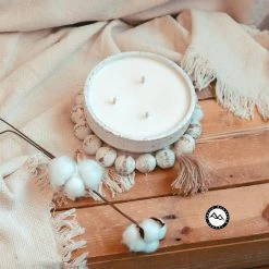 Cedar Mountain Candle Candles 3 Wick Round Beaded Tassel Pottery Soy Candle