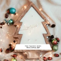 Cedar Mountain Candle Candles 5 Wick Natural Wood Christmas Tree Bowl Candle - Spiced Cranberry Apple