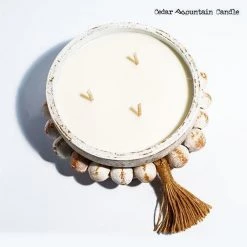 Cedar Mountain Candle Candles 3 Wick Round Beaded Tassel Pottery Soy Candle