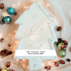 Cedar Mountain Candle 5 Wick White Wood Christmas Tree Bowl Candle - Spiced Cranberry Apple