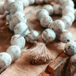 Cedar Mountain Candle Candles CLEARANCE Distressed White Clay Farmhouse Beads With Tassel