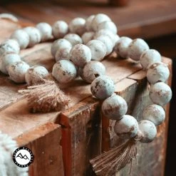 Cedar Mountain Candle Candles CLEARANCE Distressed White Clay Farmhouse Beads With Tassel