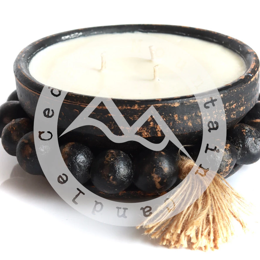 Cedar Mountain Candle Wholesale Beach Linen - 3 Wick Handmade Beaded Pottery Soy Candle - Black 4 Cedar Mountain Candle Wholesale Beach Linen - 3 Wick Handmade Beaded Pottery Soy Candle - Black