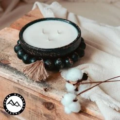 Cedar Mountain Candle Wholesale Candles Orange Blossom - 3 Wick Handmade Beaded Pottery Soy Candle - Black