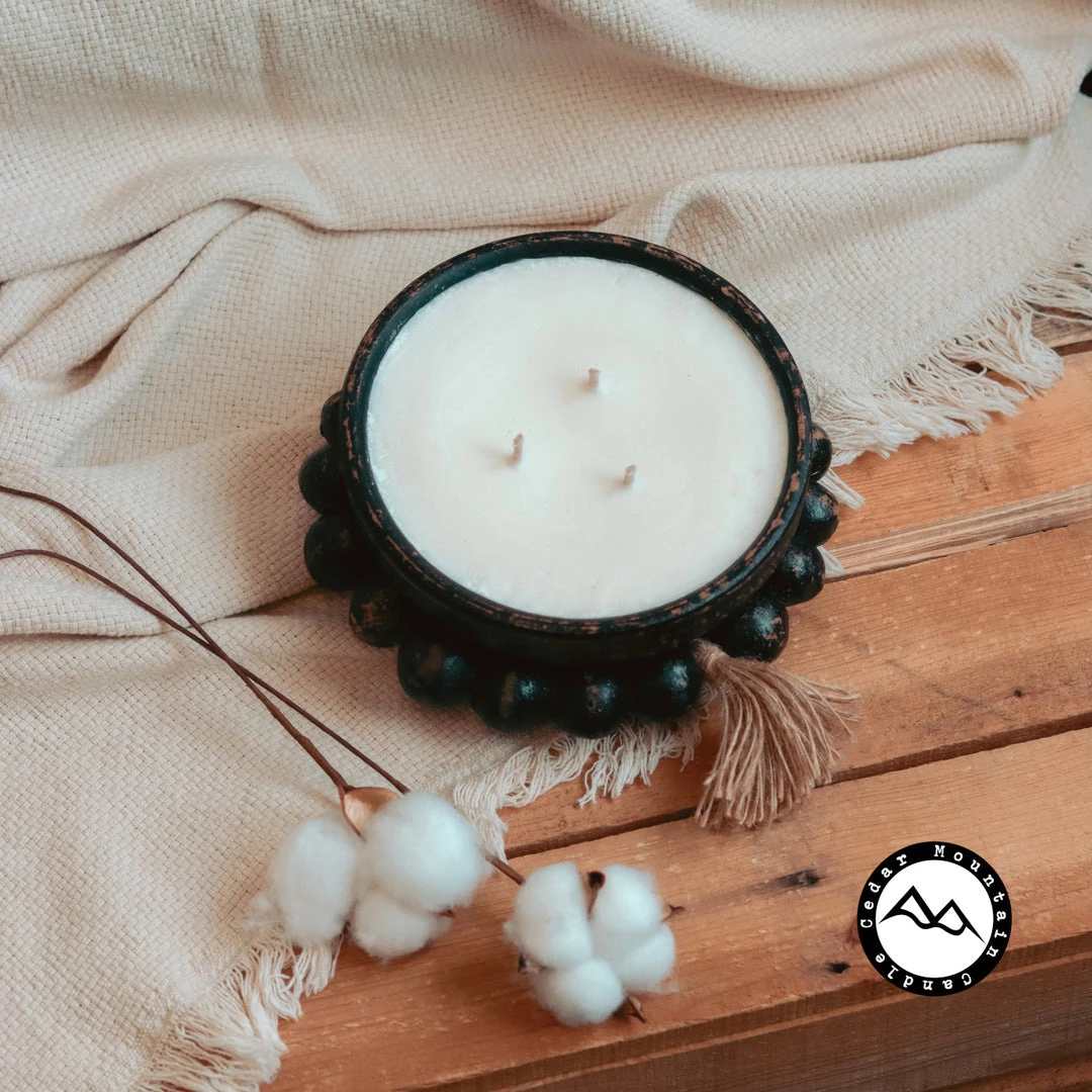 Cedar Mountain Candle Wholesale Beach Linen - 3 Wick Handmade Beaded Pottery Soy Candle - Black 2 Cedar Mountain Candle Wholesale Beach Linen - 3 Wick Handmade Beaded Pottery Soy Candle - Black