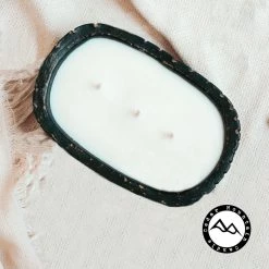 Cedar Mountain Candle 3 Wick Boho Black Pottery Dough Bowl Candle - Peony & Vanilla Rosewater