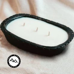 Cedar Mountain Candle Candles 3 Wick Boho Black Pottery Dough Bowl Candle - Peppermint Bark