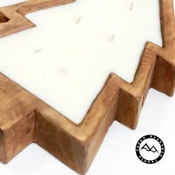 Cedar Mountain Candle Candles 5 Wick Natural Wood Christmas Tree Bowl Candle - Spiced Cranberry Apple